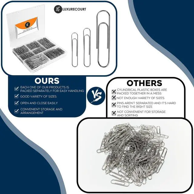 Alt view image 6 of 6 - 500 Pack Paper Clips by 3 Assorted Sizes Silver Small & Large