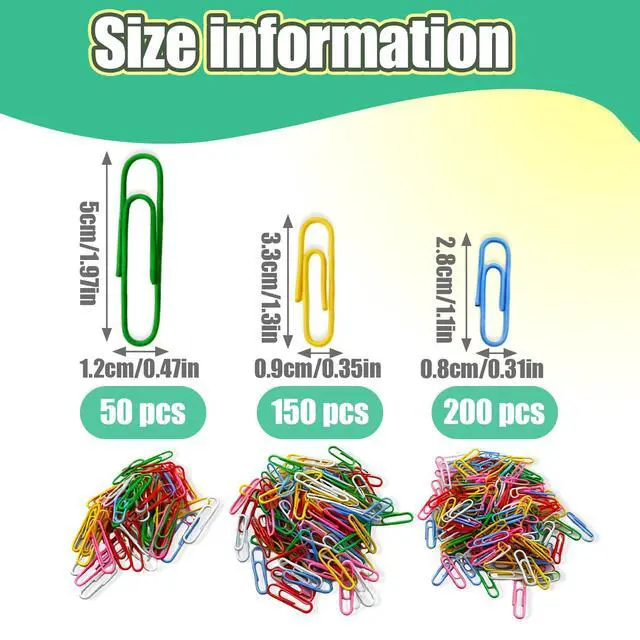 Alt view image 2 of 7 - Paper Clips,400 Pack Small Medium and Jumbo Colored Paperclips1.1 in &1.3 in & 2 in,Assorted Colored Coated Paper Clips, Reusable Paperclips for Paperwork Office School Document Organizing