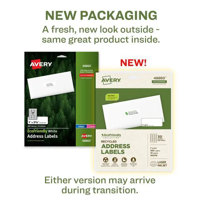 Alt view image 2 of 7 - EcoFriendly Recycled Address Labels, 1" x 2-5/8", White, Permanent Label Adhesive, 300 Printable Labels (48860)