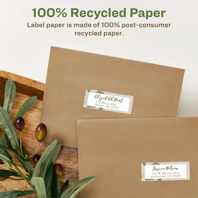 Alt view image 3 of 7 - EcoFriendly Recycled Address Labels, 1" x 2-5/8", White, Permanent Label Adhesive, 300 Printable Labels (48860)