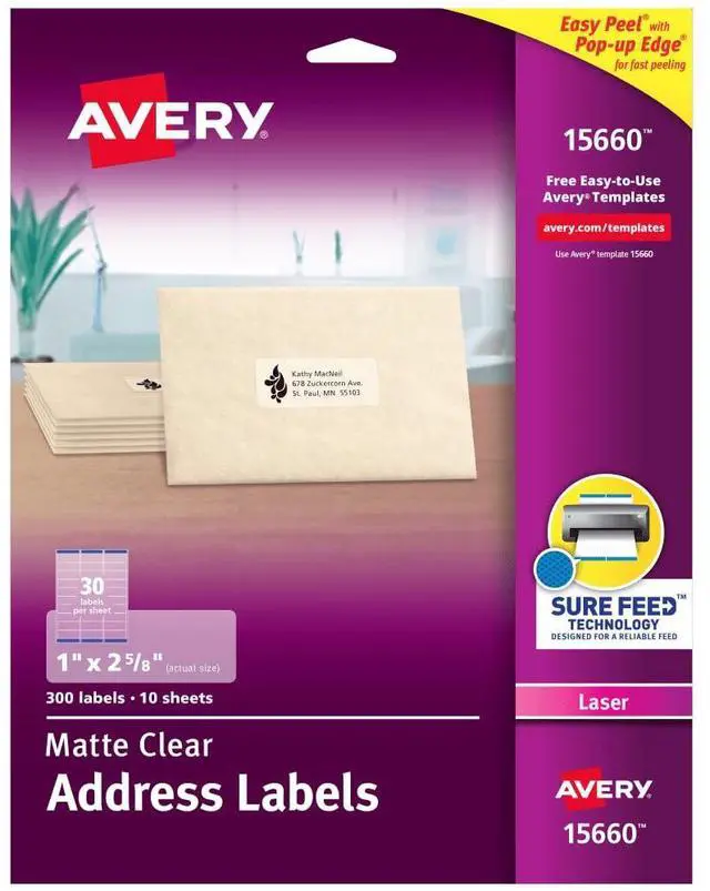 Main image of Clear Easy Peel Address Labels for Laser Printers 1" x 2-5/8", Pack of 300 (15660)