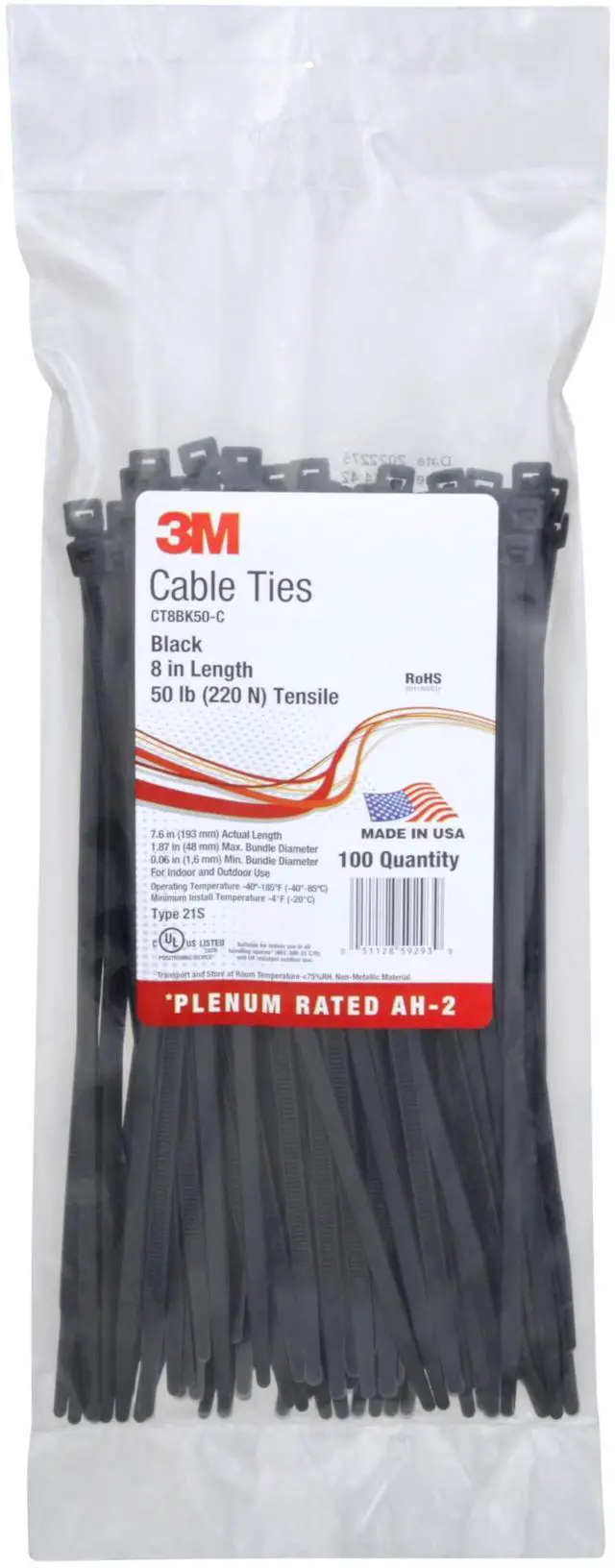 Main image of Cable Tie CT8BK50-C, 8 in, 50 lb Tensile Strength, Black, Bag of 100