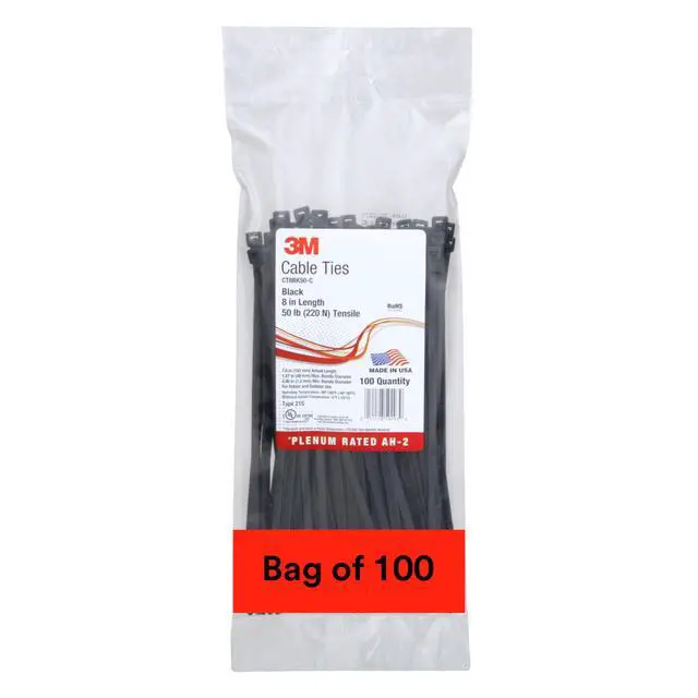 Alt view image 5 of 5 - Cable Tie CT8BK50-C, 8 in, 50 lb Tensile Strength, Black, Bag of 100
