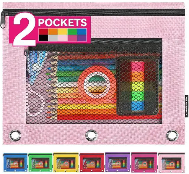 Main image of Pencil Pouch for 3 Ring Binder, Large Zipper Pencil Pouch Bag
