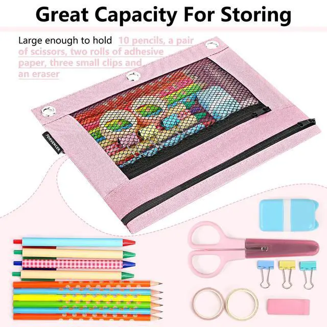 Alt view image 7 of 7 - Pencil Pouch for 3 Ring Binder, Large Zipper Pencil Pouch Bag