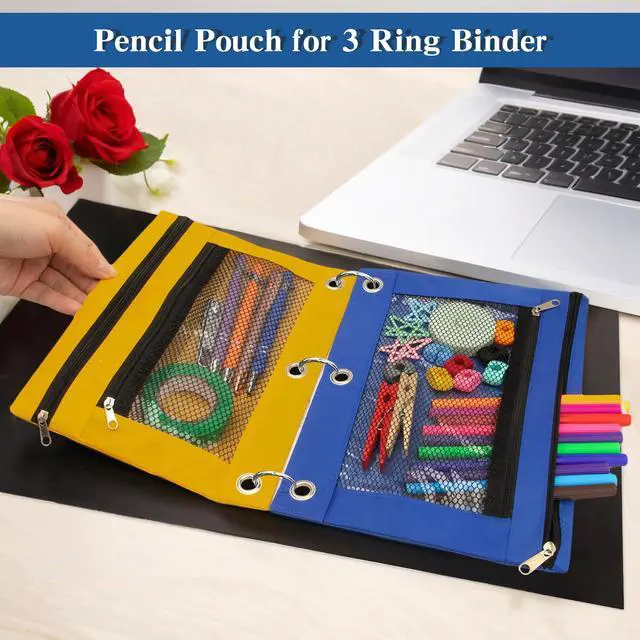 Alt view image 2 of 7 - Pencil Pouch for 3 Ring Binder 6 Pack Pencil Bags with Zipper Pencil Case for Binder Large Pencil Case Pouch 3 Ring with Clear Mesh Window Double Pockets Office Supplies Assorted Color