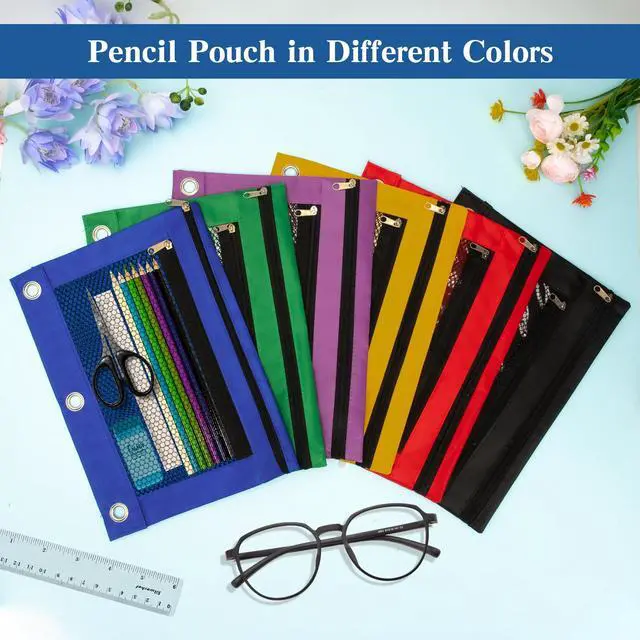Alt view image 6 of 7 - Pencil Pouch for 3 Ring Binder 6 Pack Pencil Bags with Zipper Pencil Case for Binder Large Pencil Case Pouch 3 Ring with Clear Mesh Window Double Pockets Office Supplies Assorted Color