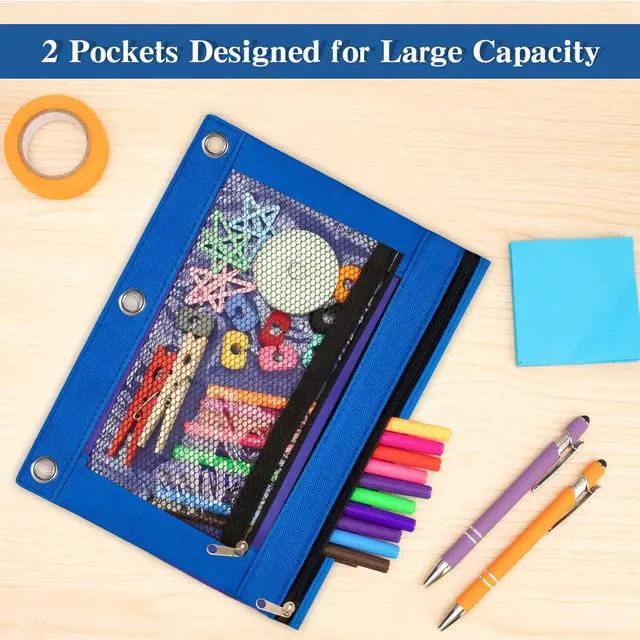 Alt view image 4 of 7 - Pencil Pouch for 3 Ring Binder 6 Pack Pencil Bags with Zipper Pencil Case for Binder Large Pencil Case Pouch 3 Ring with Clear Mesh Window Double Pockets Office Supplies Assorted Color