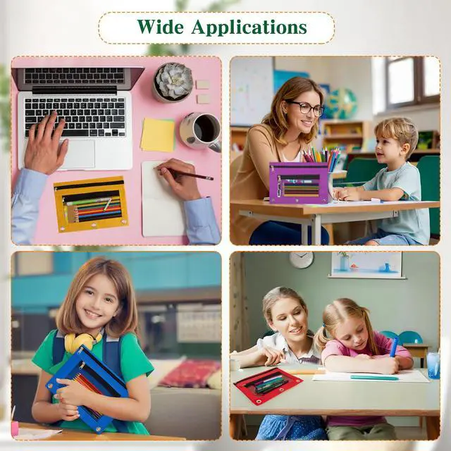 Alt view image 7 of 7 - Pencil Pouch for 3 Ring Binder 6 Pack Pencil Bags with Zipper Pencil Case for Binder Large Pencil Case Pouch 3 Ring with Clear Mesh Window Double Pockets Office Supplies Assorted Color