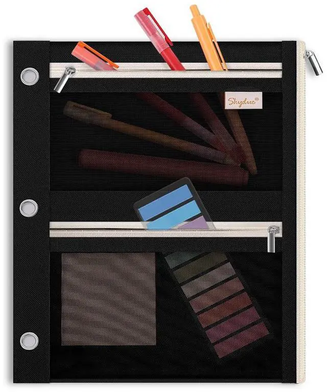Main image of Pencil Pouch for Binder, Pencil Case, 3 Ring Binder Pencil Pouch with 3 Pockets and Mesh Window, Zipper Pencil Pouch, Durable Organizer for School Supplies, Cables, Earbuds, Makeup