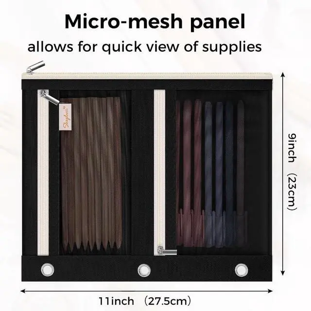 Alt view image 2 of 7 - Pencil Pouch for Binder, Pencil Case, 3 Ring Binder Pencil Pouch with 3 Pockets and Mesh Window, Zipper Pencil Pouch, Durable Organizer for School Supplies, Cables, Earbuds, Makeup