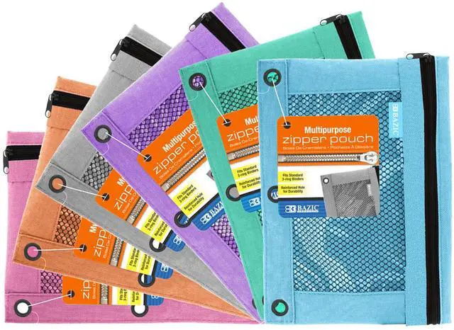 Main image of Retro Pastel 3-Ring Pencil Pouch with Mesh Window, 6-Set