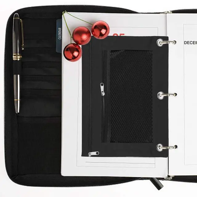 Alt view image 6 of 7 - Pencil Pouch 3 Ring Binder Pouch Zippered Pencil Case Canvas Pencil Bag with 2 Compartments (Set of 2, Black)