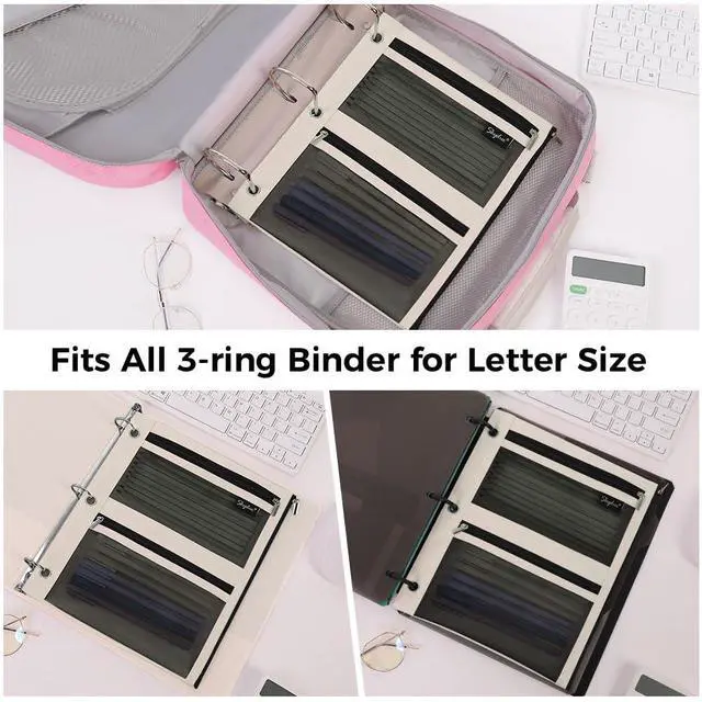 Alt view image 2 of 7 - 3 Ring Pencil Pouch for Binder, Zipper Binder Pencil Pouch with 3 Pockets and Mesh Window, Durable Organizer for School Supplies, Cables, Earbuds, Makeup