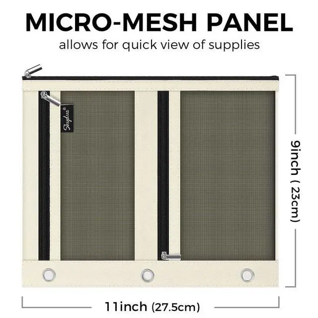 Alt view image 6 of 7 - 3 Ring Pencil Pouch for Binder, Zipper Binder Pencil Pouch with 3 Pockets and Mesh Window, Durable Organizer for School Supplies, Cables, Earbuds, Makeup
