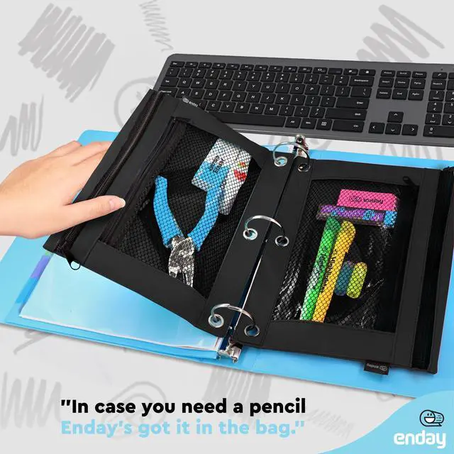 Alt view image 6 of 7 - Black Pencil Pouch For 3 Ring Binder, Zippered Binder Pencil Pouches, 3 Ring Pencil Pouch for Binder, Pencil Case for Binder, Large Pencil Bags for School, Home, and Office
