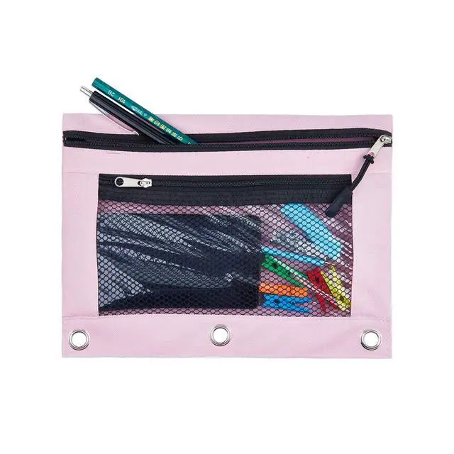 Alt view image 3 of 7 - AHOME 3 Ring Binder Pencil Pouchs, Zippered Pencil Pouch Double Pocket Pencil Pouch 3 Ring with Clear Window