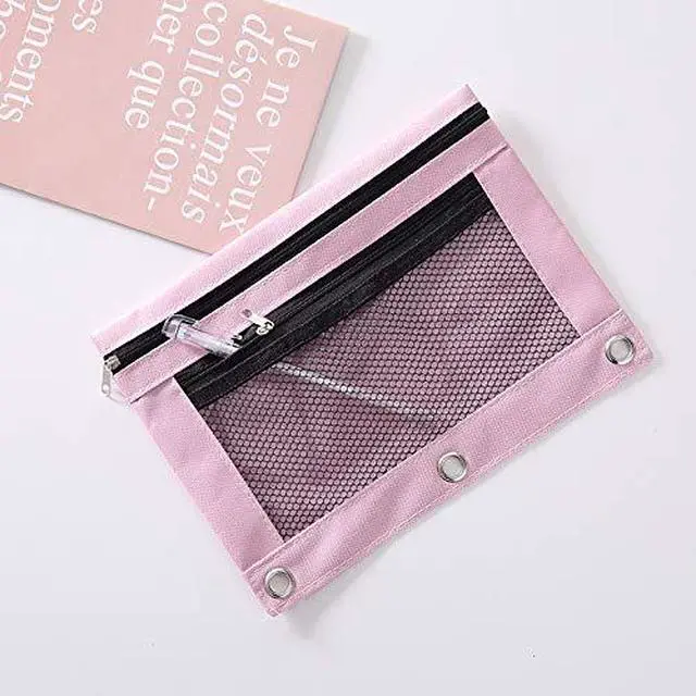 Alt view image 4 of 7 - AHOME 3 Ring Binder Pencil Pouchs, Zippered Pencil Pouch Double Pocket Pencil Pouch 3 Ring with Clear Window