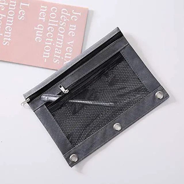 Alt view image 5 of 7 - AHOME 3 Ring Binder Pencil Pouchs, Zippered Pencil Pouch Double Pocket Pencil Pouch 3 Ring with Clear Window