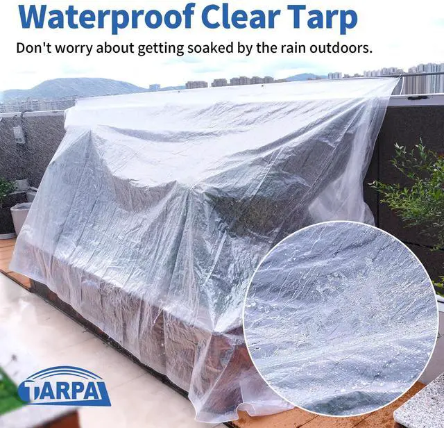 Alt view image 3 of 7 - Clear Tarp 6x12ft Small Tarp Waterproof Clear Plastic Tarps