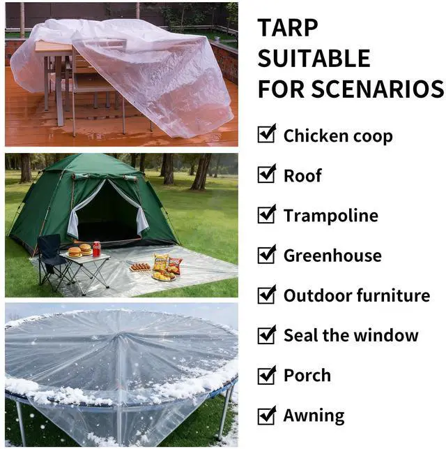 Alt view image 7 of 7 - Clear Tarp 6x12ft Small Tarp Waterproof Clear Plastic Tarps