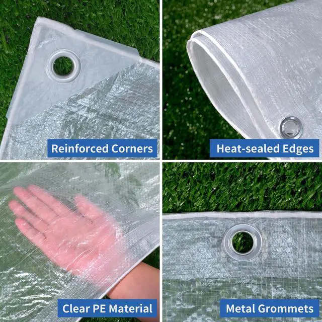 Alt view image 5 of 7 - Clear Tarp 6x12ft Small Tarp Waterproof Clear Plastic Tarps