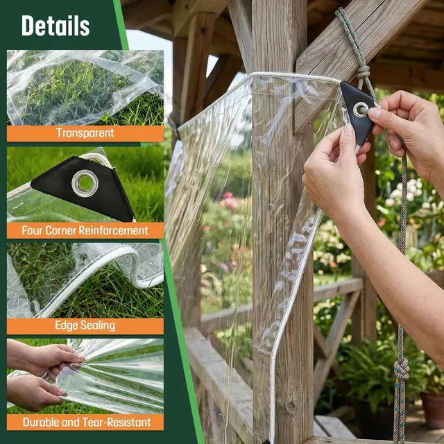 Alt view image 3 of 7 - 3x6 FT Heavy Duty Clear Tarp Waterproof, 16 Mil PVC Vinyl Clear Tarpaulin, Clear Plastic Tarp for Porch Patio Pavilion Garden Furniture Reinforced Edges
