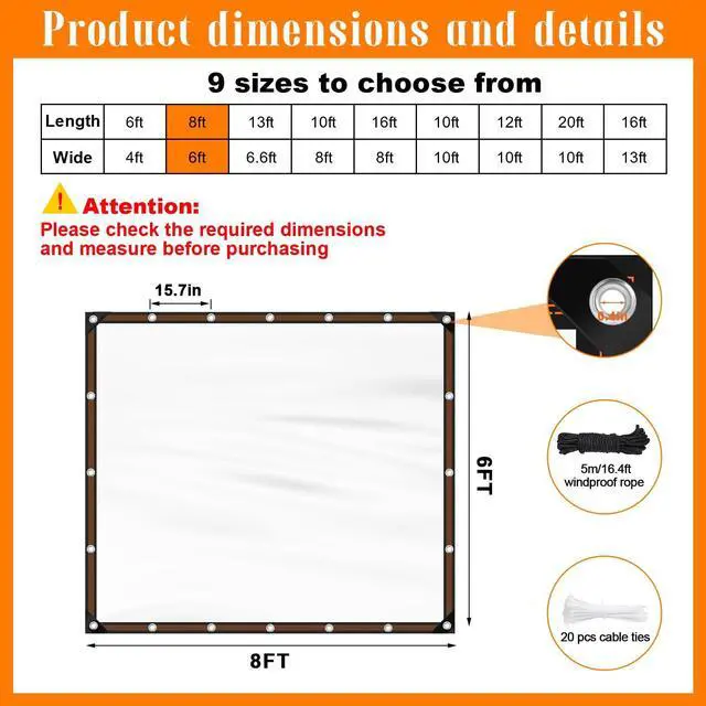Alt view image 2 of 7 - 6 x 8 Ft Clear Waterproof Tarp, Heavy-Duty Transparent Tarpaulin