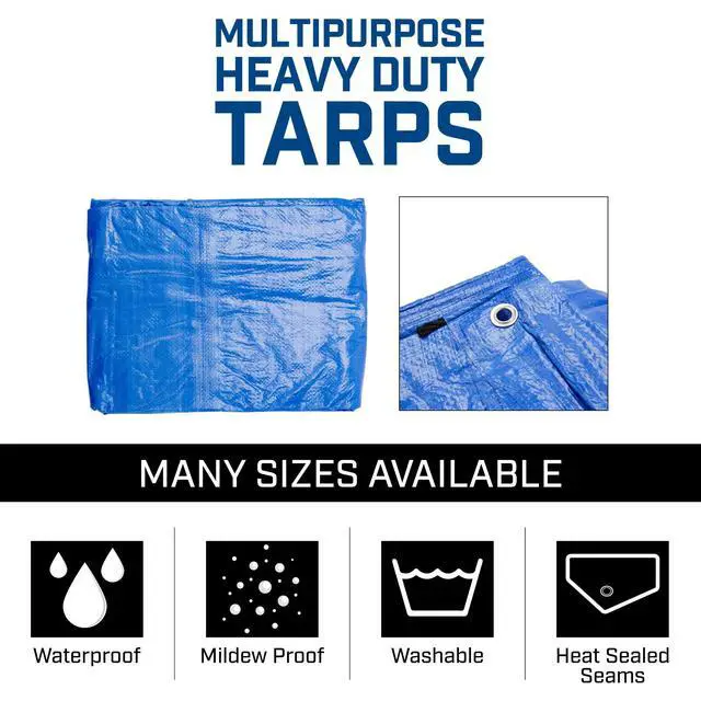 Alt view image 3 of 7 - Grizzly Tarps by 10' x 14' Large Multi-Purpose Waterproof Heavy Duty Poly Tarp with Grommets Every 36", 8x8 Weave, 5 Mil Thick, for Home, Boats, Cars, Camping, Protective Cover, Blue