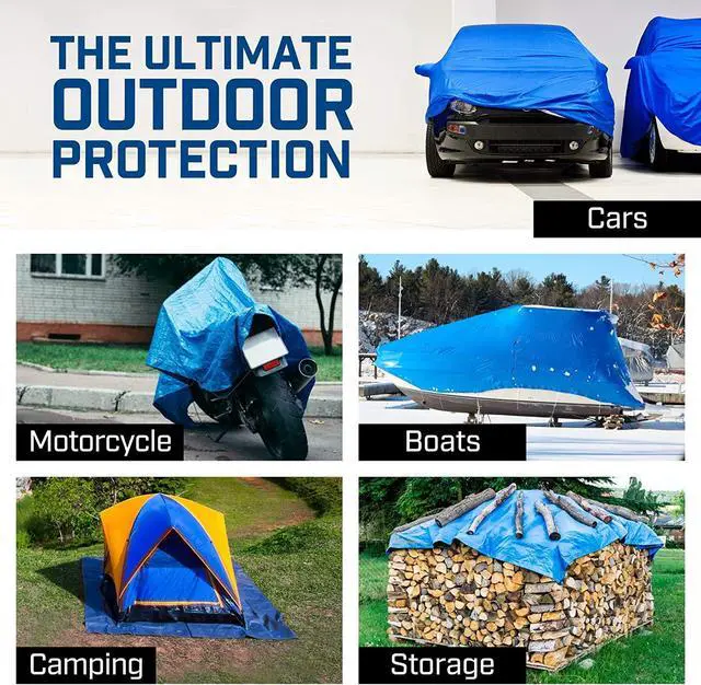 Alt view image 2 of 7 - Grizzly Tarps by 10' x 14' Large Multi-Purpose Waterproof Heavy Duty Poly Tarp with Grommets Every 36", 8x8 Weave, 5 Mil Thick, for Home, Boats, Cars, Camping, Protective Cover, Blue