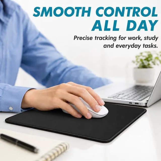 Alt view image 4 of 7 - Mouse Pad 11 x 8.7 in, Smooth & Stable Mousepad with Stitched Edges and Non-Slip Base, Smooth Cloth Surface Computer Black Mouse Pad. Clean Desk Essential for Work, Study & Home Office