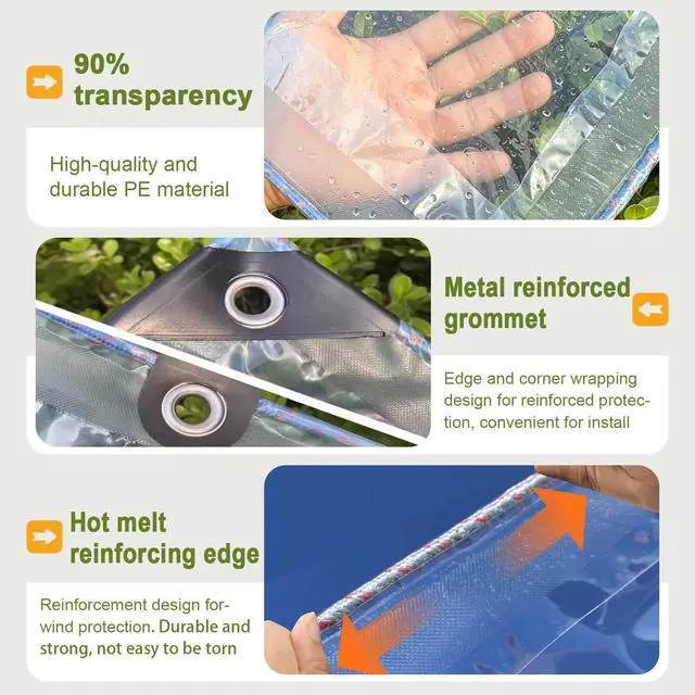 Alt view image 6 of 7 - Clear Tarp 4x6ft, Clear Tarps with Grommets, 8 MiL Heavy Duty Waterproof with Reinforced Edge for Plant Greenhouse, Balcony, Garden, Pet Hutch, Roof.