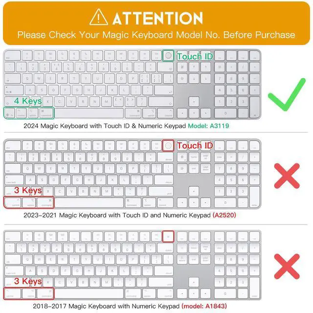 Alt view image 2 of 6 - Keyboard Cover for 2024 Apple Magic Keyboard with Touch ID & Numeric Keypad Model A3119 Ultra Thin Clear TPU Protector iMac M4 Accessories