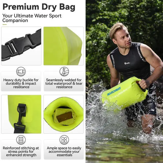 Alt view image 2 of 7 - Floating Waterproof Dry Bag Backpack 5L/10L/20L/30L/40L, Roll Top Sack Keeps Gear Dry for Kayaking, Rafting, Boating, Swimming, Camping, Hiking, Beach, Fishing (Bright Yellow, 5L)