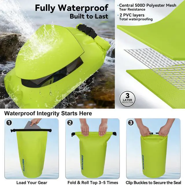 Alt view image 3 of 7 - Floating Waterproof Dry Bag Backpack 5L/10L/20L/30L/40L, Roll Top Sack Keeps Gear Dry for Kayaking, Rafting, Boating, Swimming, Camping, Hiking, Beach, Fishing (Bright Yellow, 5L)
