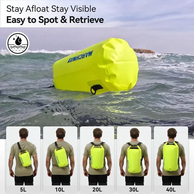 Alt view image 5 of 7 - Floating Waterproof Dry Bag Backpack 5L/10L/20L/30L/40L, Roll Top Sack Keeps Gear Dry for Kayaking, Rafting, Boating, Swimming, Camping, Hiking, Beach, Fishing (Bright Yellow, 5L)
