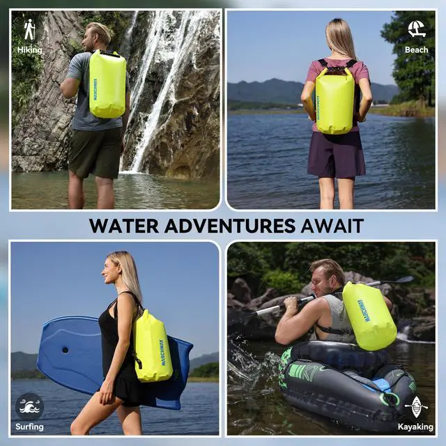 Alt view image 6 of 7 - Floating Waterproof Dry Bag Backpack 5L/10L/20L/30L/40L, Roll Top Sack Keeps Gear Dry for Kayaking, Rafting, Boating, Swimming, Camping, Hiking, Beach, Fishing (Bright Yellow, 5L)