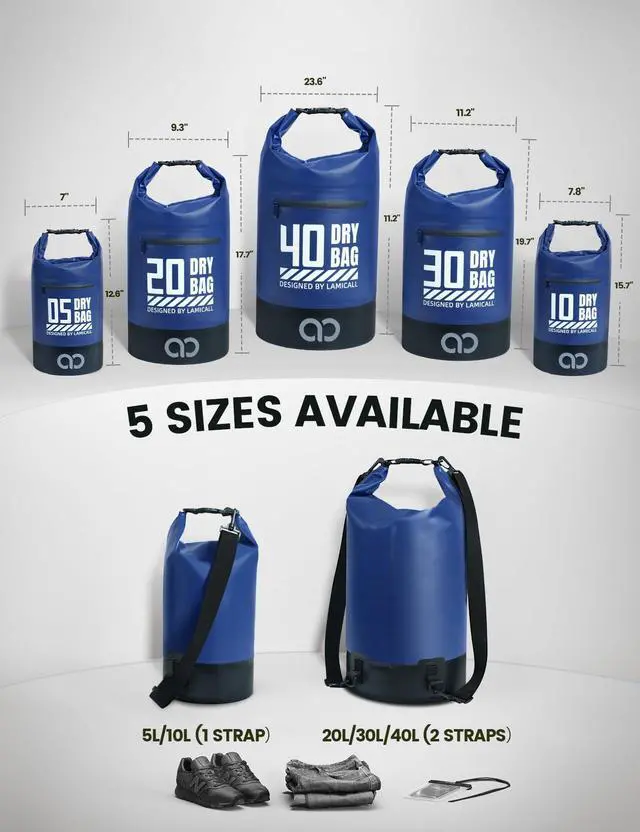 Alt view image 2 of 7 - Dry Bag Waterproof Backpack with Phone Pouch 5L/10L/20L/30L/40L