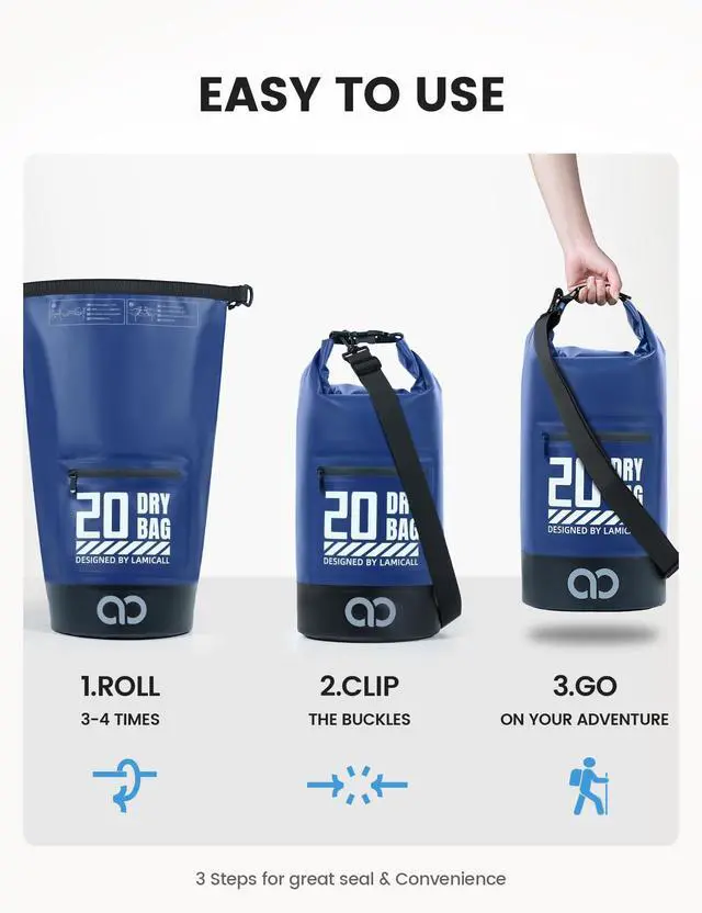 Alt view image 6 of 7 - Dry Bag Waterproof Backpack with Phone Pouch 5L/10L/20L/30L/40L
