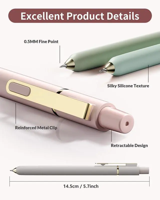 Alt view image 2 of 7 - Gel Pens, 6 Pack 0.5mm Pens Fine Point Smooth Writing Pens with Quick-Dry Black Ink, Cute Aesthetic School Office Note-Taking Pens for Journaling - Morandi