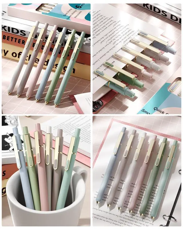 Alt view image 7 of 7 - Gel Pens, 6 Pack 0.5mm Pens Fine Point Smooth Writing Pens with Quick-Dry Black Ink, Cute Aesthetic School Office Note-Taking Pens for Journaling - Morandi
