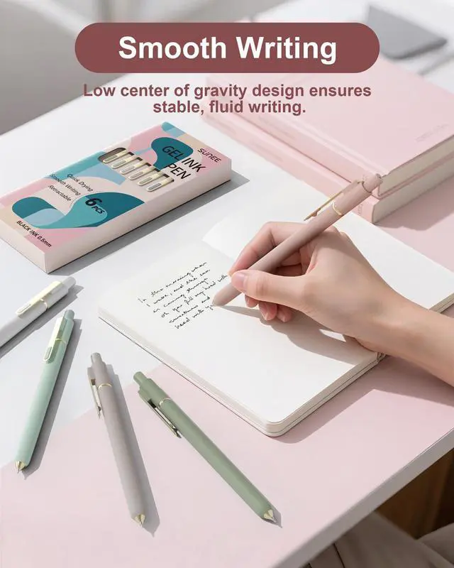 Alt view image 5 of 7 - Gel Pens, 6 Pack 0.5mm Pens Fine Point Smooth Writing Pens with Quick-Dry Black Ink, Cute Aesthetic School Office Note-Taking Pens for Journaling - Morandi