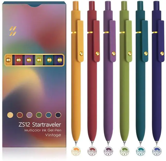 Main image of 6 Pcs Color Pens for Journaling 0.5mm Fine Point Colored Gel Ink Pen, Smooth Writing Colorful Pens for Note Taking, Gift Set for Women & Men (6 Pcs Vintage Gold)