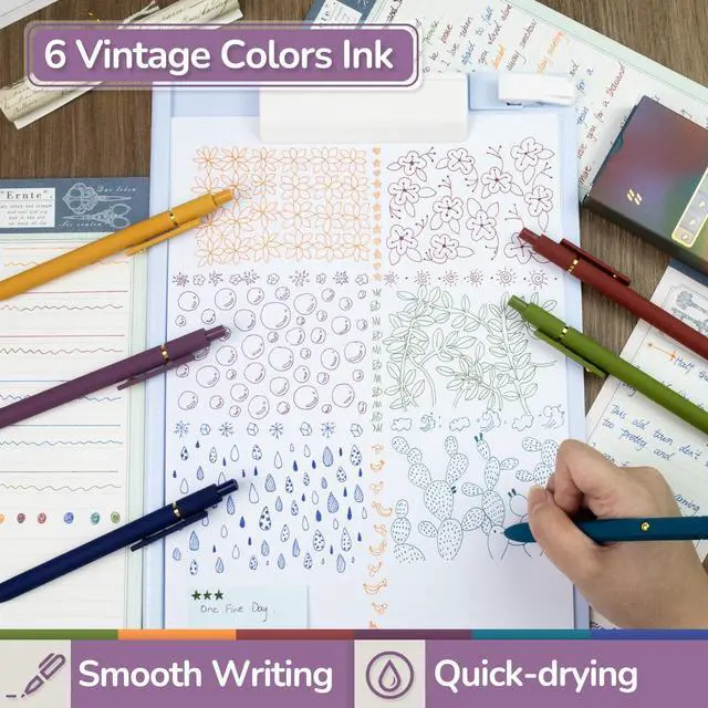 Alt view image 4 of 7 - 6 Pcs Color Pens for Journaling 0.5mm Fine Point Colored Gel Ink Pen, Smooth Writing Colorful Pens for Note Taking, Gift Set for Women & Men (6 Pcs Vintage Gold)