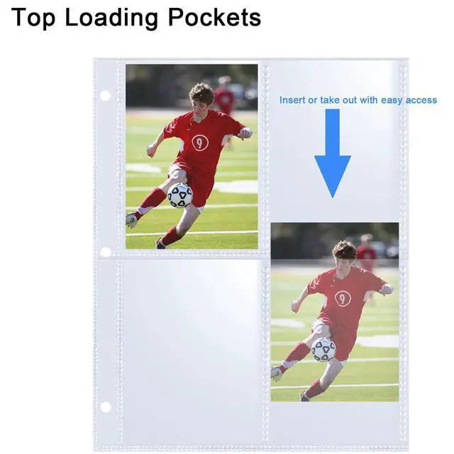 Alt view image 5 of 7 - 50 Pack 400 Pockets 2.5x3.5 Trading Card Sleeves,A5 Binder 4 Pocket Card Sleeves,Double-Sided 4 Pocket 6.1x7.6 Page Protector,Ultra-Clear Game Card Sheets for A5 Mini 3 Ring Binder