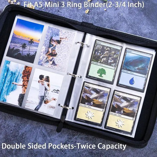 Alt view image 6 of 7 - 50 Pack 400 Pockets 2.5x3.5 Trading Card Sleeves,A5 Binder 4 Pocket Card Sleeves,Double-Sided 4 Pocket 6.1x7.6 Page Protector,Ultra-Clear Game Card Sheets for A5 Mini 3 Ring Binder
