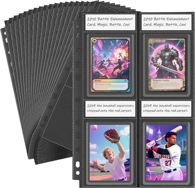 Main image of Top Loader Sleeves 4 Pocket, 20 Pack Toploader Binder Pages for 3x4 Baseball Card Protectors, 160 Pockets Trading Card Sleeves Binder Sheets, Hard Plastic Card Storage Sleeves for 3 Ring Binder