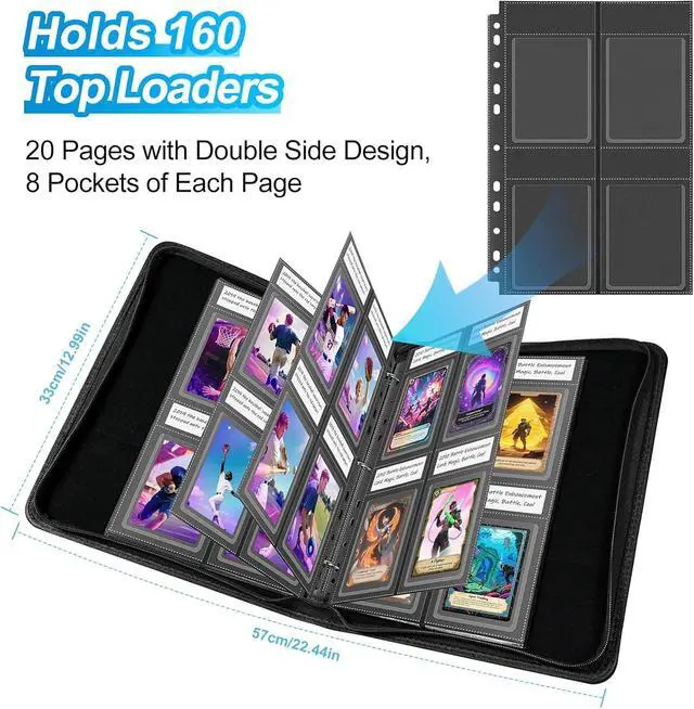 Alt view image 4 of 7 - Top Loader Sleeves 4 Pocket, 20 Pack Toploader Binder Pages for 3x4 Baseball Card Protectors, 160 Pockets Trading Card Sleeves Binder Sheets, Hard Plastic Card Storage Sleeves for 3 Ring Binder
