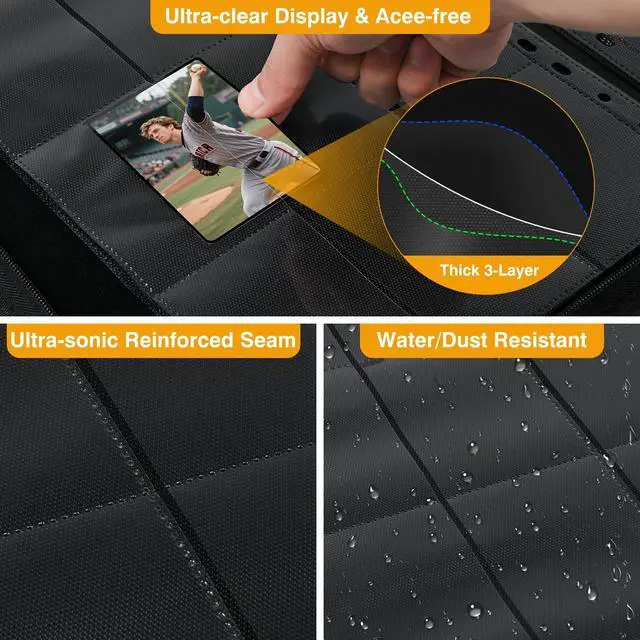 Alt view image 4 of 7 - 20 Pack 360 Pockets Black Trading Card Sleeves Binder Sheets, Double Sided Thicken Game Card Sleeves for 3 Ring Binder, 9 Pocket Side Loading Page Protector for MTG, Yugioh, Game, Baseball Cards