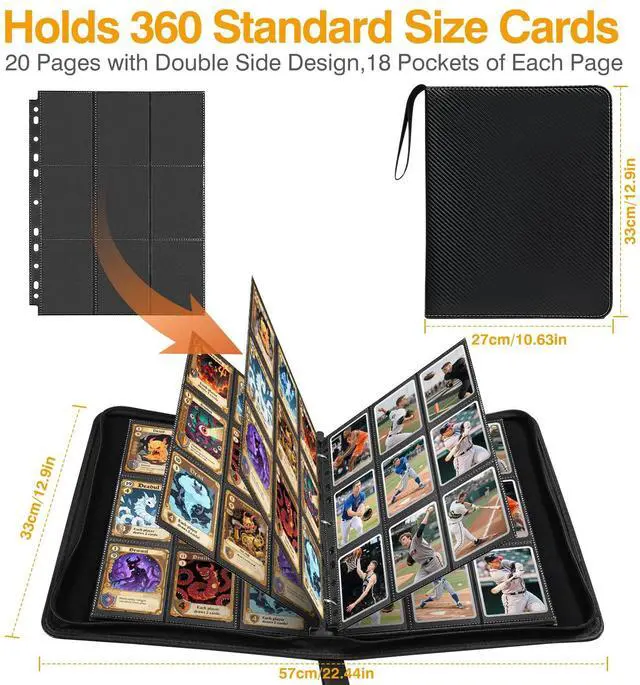 Alt view image 3 of 7 - 20 Pack 360 Pockets Black Trading Card Sleeves Binder Sheets, Double Sided Thicken Game Card Sleeves for 3 Ring Binder, 9 Pocket Side Loading Page Protector for MTG, Yugioh, Game, Baseball Cards